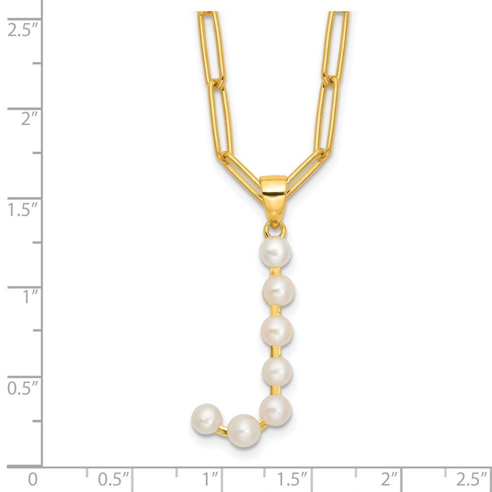 Sterling Silver Gold-plated 3-5.5mm White Button Freshwater Cultured Pearl LETTER J 18 inch Necklace