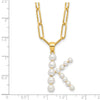 Sterling Silver Gold-plated 3-5.5mm White Button Freshwater Cultured Pearl LETTER K 18 inch Necklace