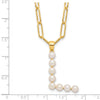 Sterling Silver Gold-plated 3-5.5mm White Button Freshwater Cultured Pearl LETTER L 18 inch Necklace