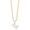 Sterling Silver Gold-plated 3-5.5mm White Button Freshwater Cultured Pearl LETTER M 18 inch Necklace
