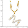 Sterling Silver Gold-plated 3-5.5mm White Button Freshwater Cultured Pearl LETTER M 18 inch Necklace