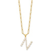 Sterling Silver Gold-plated 3-5.5mm White Button Freshwater Cultured Pearl LETTER N 18 inch Necklace