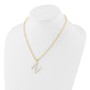 Sterling Silver Gold-plated 3-5.5mm White Button Freshwater Cultured Pearl LETTER N 18 inch Necklace