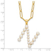 Sterling Silver Gold-plated 3-5.5mm White Button Freshwater Cultured Pearl LETTER N 18 inch Necklace