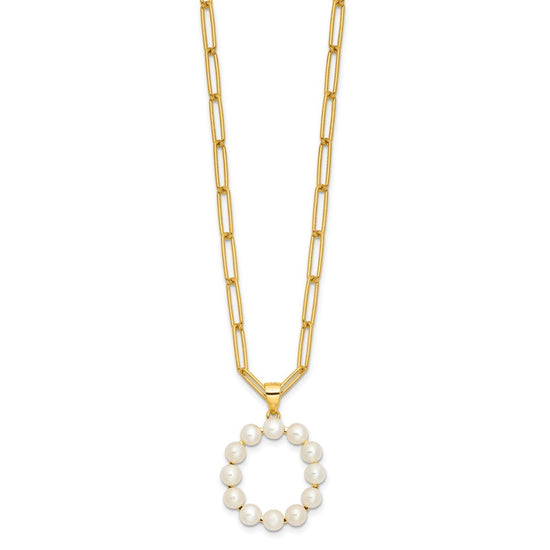 Sterling Silver Gold-plated 3-5.5mm White Button Freshwater Cultured Pearl LETTER O 18 inch Necklace