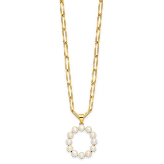 Sterling Silver Gold-plated 3-5.5mm White Button Freshwater Cultured Pearl LETTER O 18 inch Necklace
