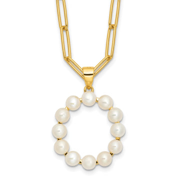Sterling Silver Gold-plated 3-5.5mm White Button Freshwater Cultured Pearl LETTER O 18 inch Necklace