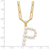Sterling Silver Gold-plated 3-5.5mm White Button Freshwater Cultured Pearl LETTER P 18 inch Necklace