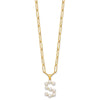 Sterling Silver Gold-plated 3-5.5mm White Button Freshwater Cultured Pearl LETTER S 18 inch Necklace