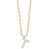 Sterling Silver Gold-plated 3-5.5mm White Button Freshwater Cultured Pearl LETTER T 18 inch Necklace