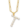 Sterling Silver Gold-plated 3-5.5mm White Button Freshwater Cultured Pearl LETTER T 18 inch Necklace