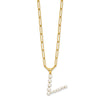 Sterling Silver Gold-plated 3-5.5mm White Button Freshwater Cultured Pearl LETTER V 18 inch Necklace