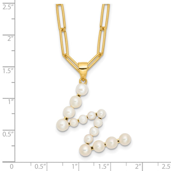 Sterling Silver Gold-plated 3-5.5mm White Button Freshwater Cultured Pearl LETTER W 18 inch Necklace
