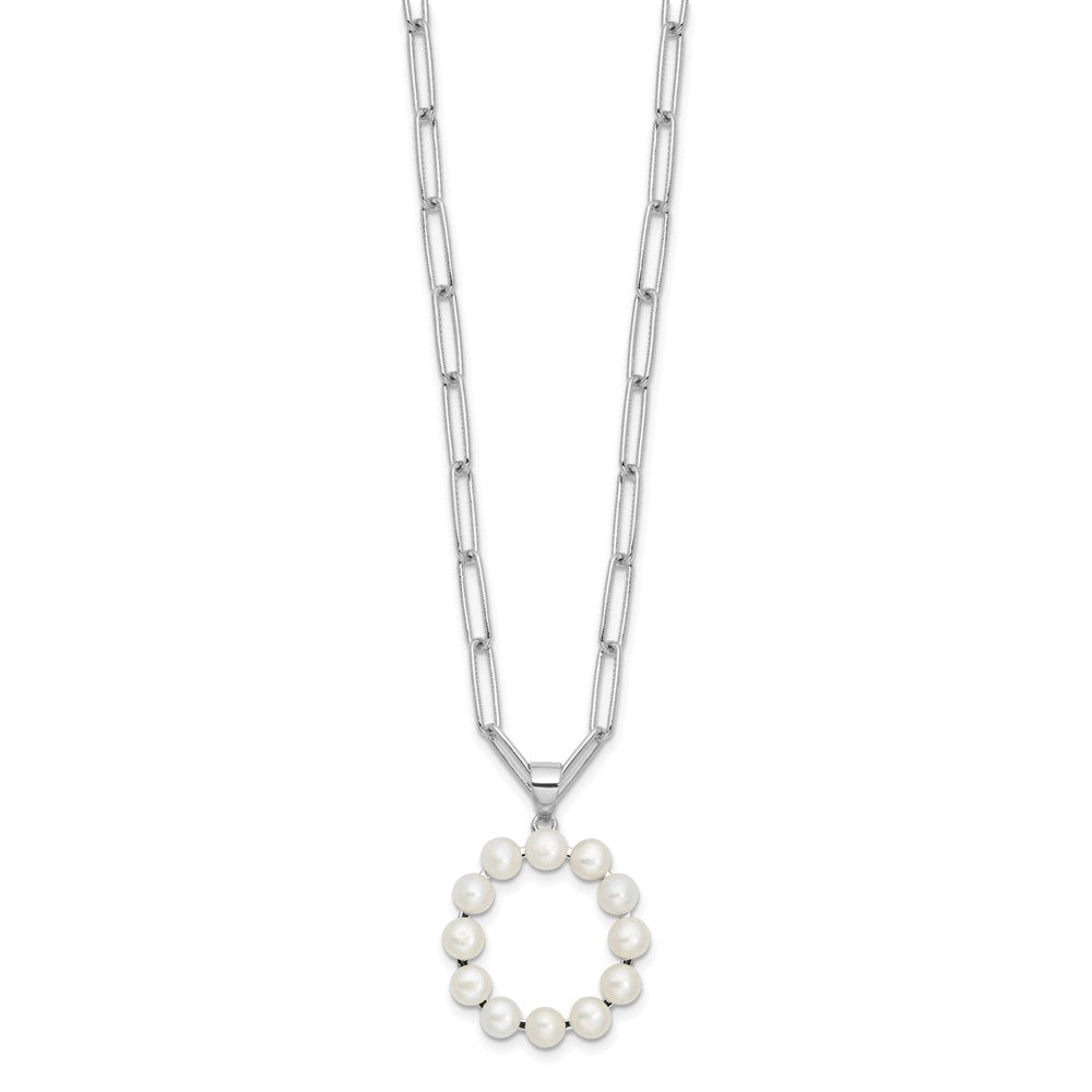 Sterling Silver Rhodium-plated 3-5.5mm White Button Freshwater Cultured Pearl LETTER O 18 inch Necklace