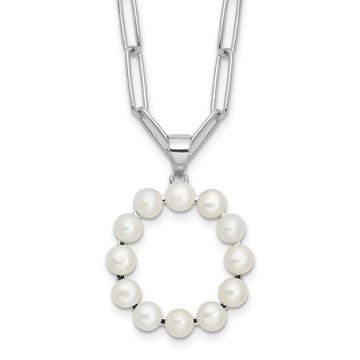 Sterling Silver Rhodium-plated 3-5.5mm White Button Freshwater Cultured Pearl LETTER O 18 inch Necklace