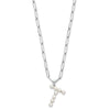 Sterling Silver Rhodium-plated 3-5.5mm White Button Freshwater Cultured Pearl LETTER T 18 inch Necklace
