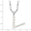 Sterling Silver Rhodium-plated 3-5.5mm White Button Freshwater Cultured Pearl LETTER V 18 inch Necklace
