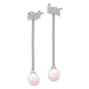 Sterling Silver Rhodium-plated 8-10mm White Teardrop Freshwater Cultured Pearl and CZ 18 inch with 2 inch Extension Necklace and Post Dangle Earrings Set