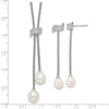 Sterling Silver Rhodium-plated 8-10mm White Teardrop Freshwater Cultured Pearl and CZ 18 inch with 2 inch Extension Necklace and Post Dangle Earrings Set