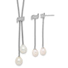 Sterling Silver Rhodium-plated 8-10mm White Teardrop Freshwater Cultured Pearl and CZ 18 inch with 2 inch Extension Necklace and Post Dangle Earrings Set