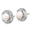 Sterling Silver Rhodium-plated 8-10mm White Button Freshwater Cultured Pearl and CZ 17 inch Necklace and Post Earrings Set