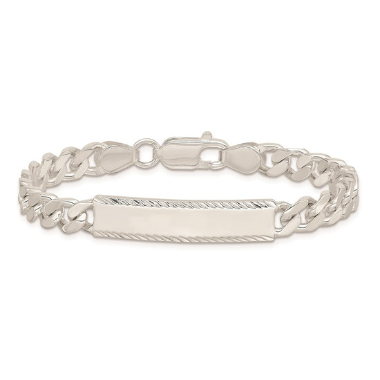 Sterling Silver Diamond-cut Engraveable Curb Link ID Bracelet