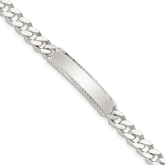 Sterling Silver Polished Engravable Curb Link 35x8mm Diamond-cut Plate 7 inch ID Bracelet