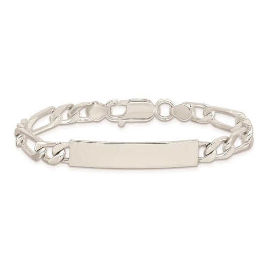 Sterling Silver 7inch Polished Engraveable Figaro Link ID Bracelet