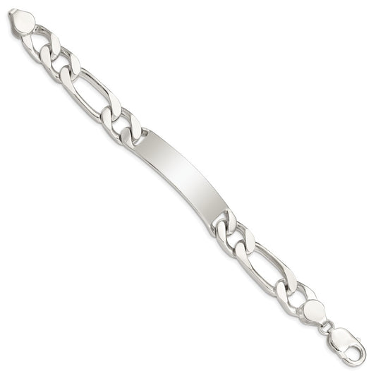 Sterling Silver Polished Engravable Figaro Link 42x11mm Plate 8.5 inch ID Bracelet
