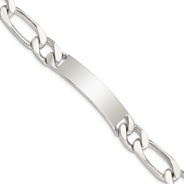 Sterling Silver Polished Engravable Figaro Link 42x11mm Plate 8.5 inch ID Bracelet
