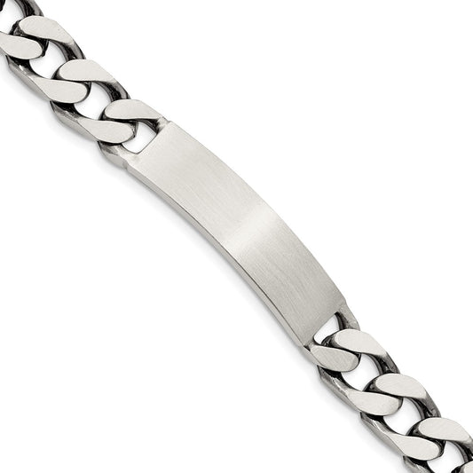 Sterling Silver Engravable Antiqued Curb Link 39x9mm Plate 7.5 inch ID Bracelet