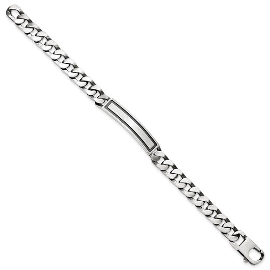 Sterling Silver Antiqued Satin Curb Link ID Bracelet