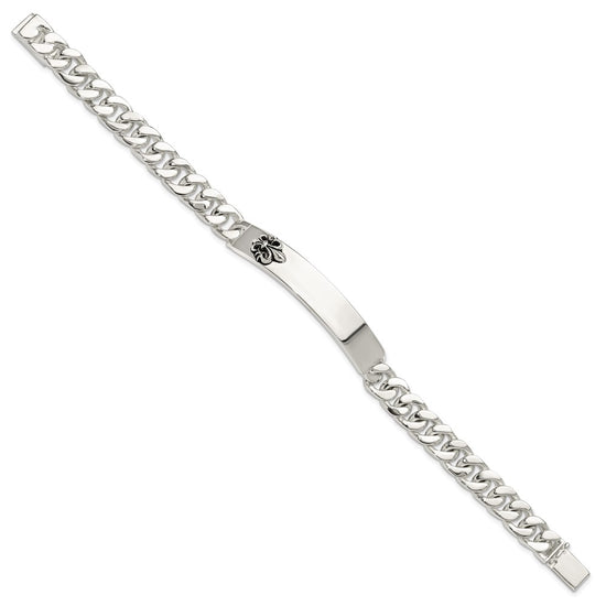 Sterling Silver Antiqued Fleur-de-lis ID Men's Bracelet
