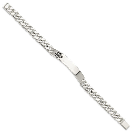Sterling Silver Antiqued Horizontal Fleur-de-lis 57x9mm Plate 8.5 inch Mens ID Bracelet