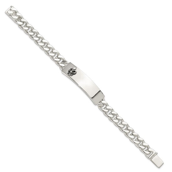 Sterling Silver Antiqued Fleur-de-lis ID Men's Bracelet