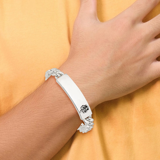 Sterling Silver Antiqued Fleur-de-lis ID Men's Bracelet
