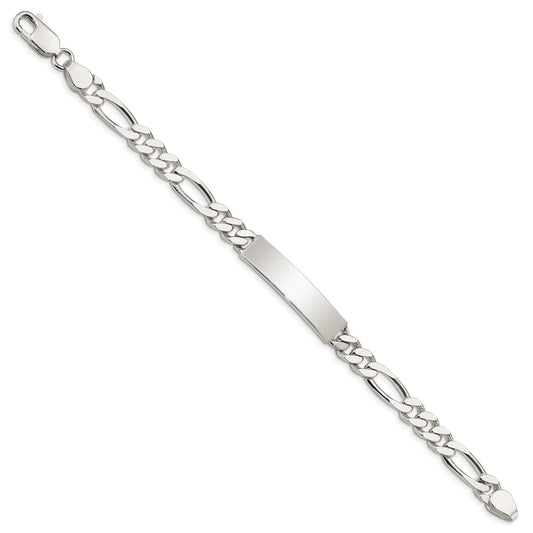 Sterling Silver Polished Engraveable Figaro Link ID Bracelet