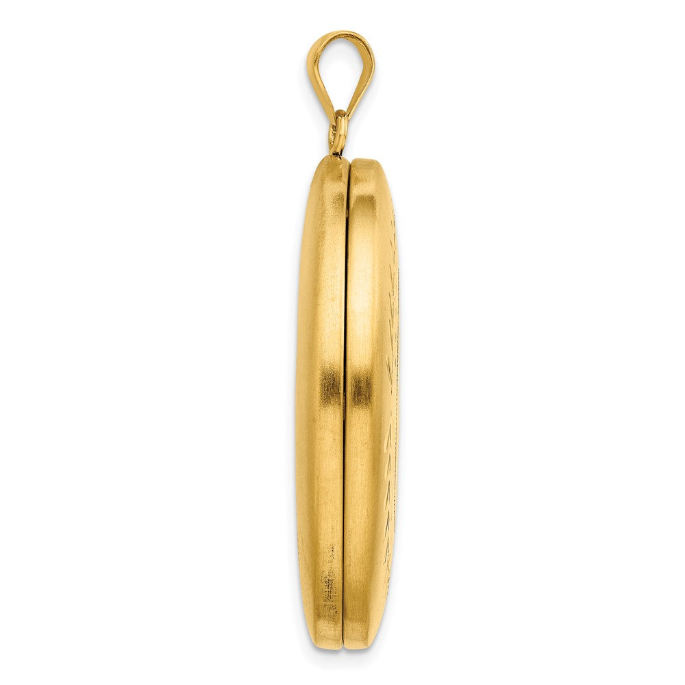 1/20 14K Gold Filled 34mm Polished/Satin Leaf Border 2-Frame Oval Locket