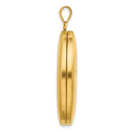 1/20 14K Gold Filled 34mm Polished/Satin Leaf Border 2-Frame Oval Locket
