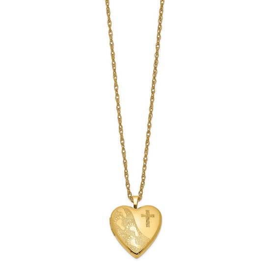 1/20 Gold Filled 20mm Cross & Footprint Heart Locket Necklace