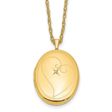 1/20 14K Gold Filled 26mm Diamond in Heart Oval Locket Necklace