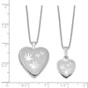 Sterling Silver Rhodium-plated Polished & Satin Hand & Hearts Mother/Daughter Locket & Pendant Necklace Set