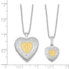 Sterling Silver Rhodium & Gold-plated Polished & Satin Diamond Mom Locket 18in Necklace/ Daughter Pendant 14in Cross Heart Necklace Set