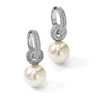 Majestik Sterling Silver Rhodium-plated 12-13mm White Imitation Shell Pearl Dangle Endless CZ Hoop Earrings
