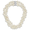 Majestik Sterling Silver Rhodium-plated 3 Row 10-11mm White Imitation Shell Pearl Hand-knotted Necklace