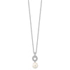 Majestik Sterling Silver Rhodium-plated 10-11mm White Imitation Shell Pearl and CZ Earrings and Spring Ring Clasp 17 inch Necklace Set