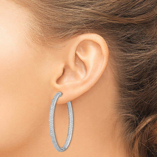 Sterling Silver Pave CZ Hinged Hoops