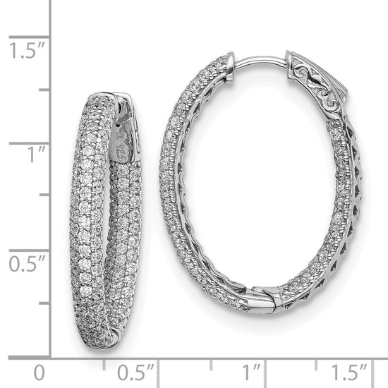 Sterling Silver CZ Oval Hinged Hoops