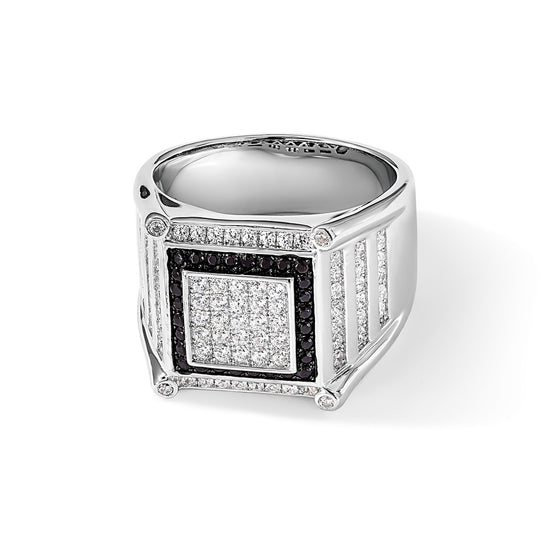Brilliant Embers Sterling Silver Rhodium-plated 113 Stone Micro Pav‚ CZ Black and White Men's Ring