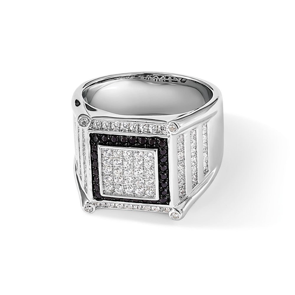 Brilliant Embers Sterling Silver Rhodium-plated 113 Stone Micro Pav‚ CZ Black and White Men's Ring